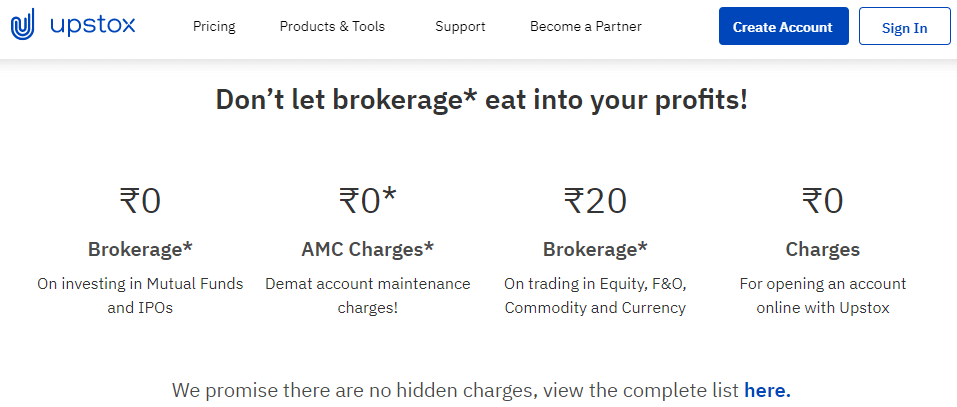 Compare Top 10 Best Demat Accounts in India 2025 (Zero AMC) : TheShareBrokers Upstox brokerage chages